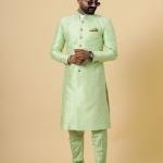 Stunning Pistachio Green Banarasi Brocade Achkan for Men | Father-Son Combo | Grooms & Weddings | Jaipurio